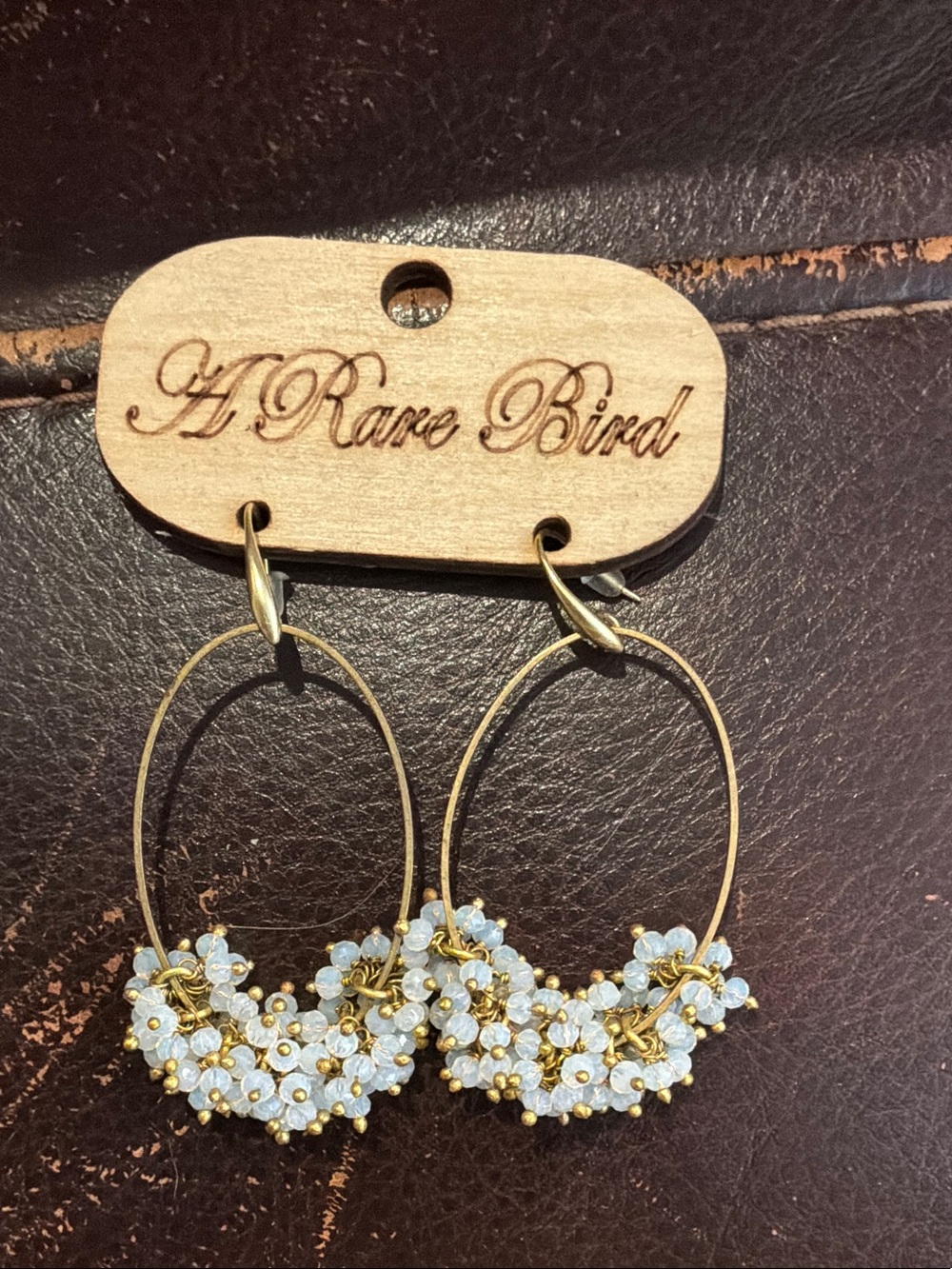 A Rare Bird Gold Hoop Earrings with White Bead Clusters